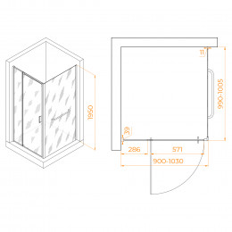 Душевой уголок RGW PA-078-1 (RGW PA-008 + Z-060-2) 900x1000