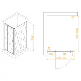 Душевой уголок RGW PA-078 (RGW PA-008 + Z-050-2) 800x1100