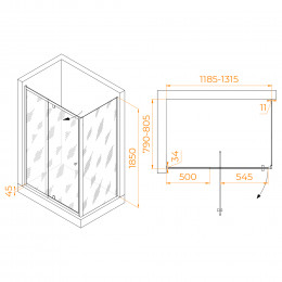 Душевой уголок RGW PA-44B (PA-02B + Z-050-1B) 1200x800
