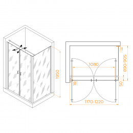 Душевой уголок RGW PA-144B (PA-104B+Z-050-2B+O-104B) 1200x900