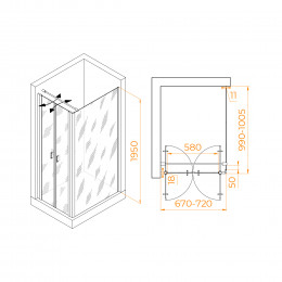 Душевой уголок RGW PA-144B (PA-104B+Z-050-2B+O-104B) 700x1000