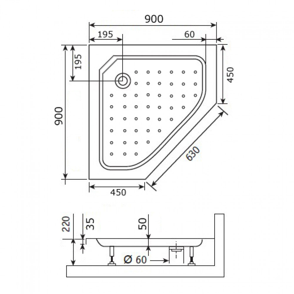 Душевой поддон трапеция RGW STYLE-TR  900x900