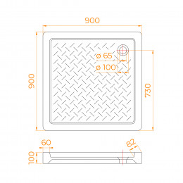 Поддон для душа квадратный керамический RGW CR  900x900