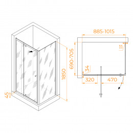 Душевой уголок RGW PA-44B (PA-02B + Z-050-1B) 900x700