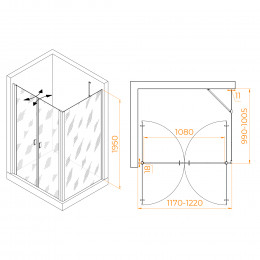 Душевой уголок RGW PA-144B (PA-104B+Z-050-2B+O-204B) 1200x1000