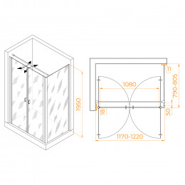 Душевой уголок RGW PA-144 (PA-104+Z-050-2+O-104) 1200x800