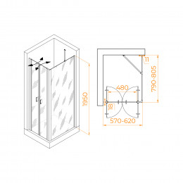 Душевой уголок RGW PA-144B (PA-104B+Z-050-2B+O-204B) 600x800