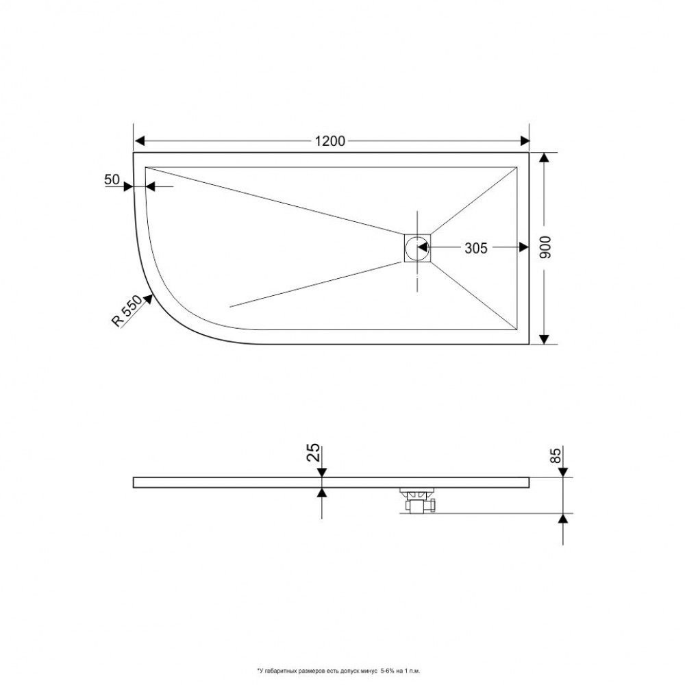 Душевой поддон асимметричный RGW ST/AR-G Графит  900x1200