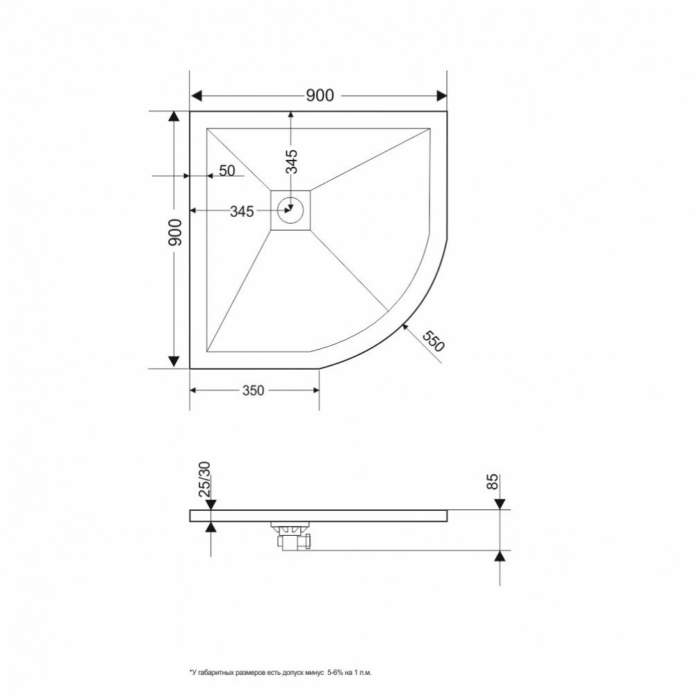 Душевой поддон полукруглый RGW ST/R-W Белый  900x900