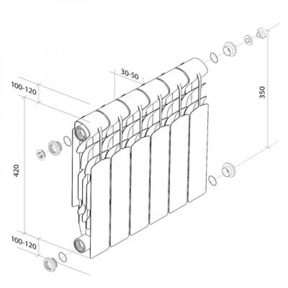 Радиатор алюминиевый Royal Thermo Revolution 350 - 8 секц.
