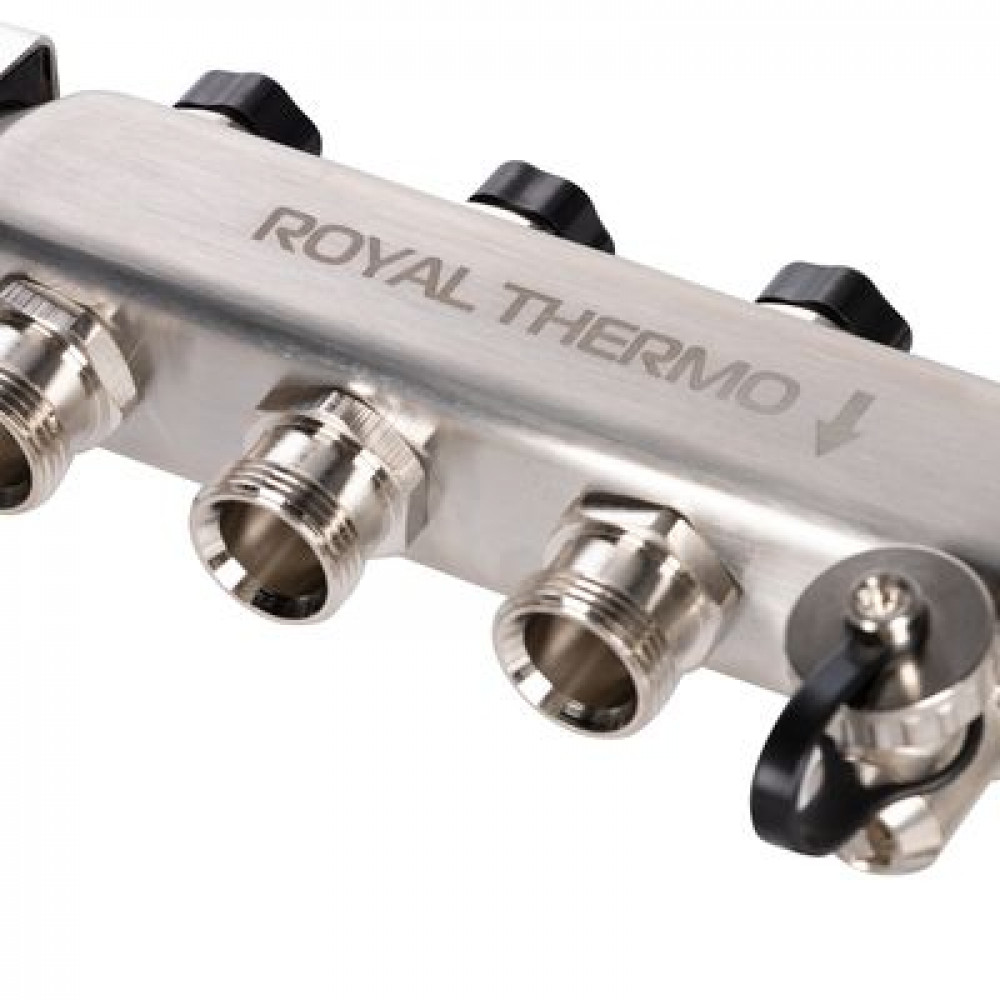 Коллектор Royal Thermo нерж. в сборе универсальный 1quot; ВР-3/4quot; НР с автомат. воздухоотвод-ми 3 вых.