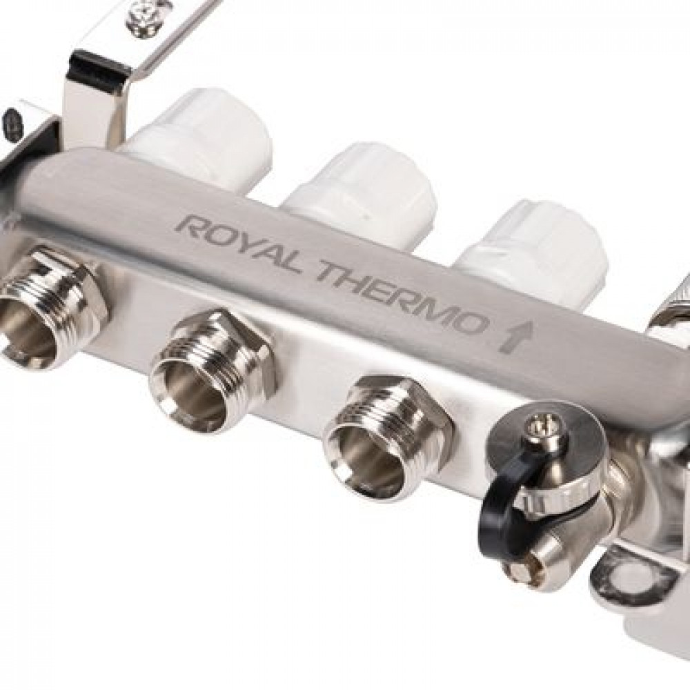 Коллектор Royal Thermo нерж. в сборе универсальный 1quot; ВР-3/4quot; НР с автомат. воздухоотвод-ми 3 вых.