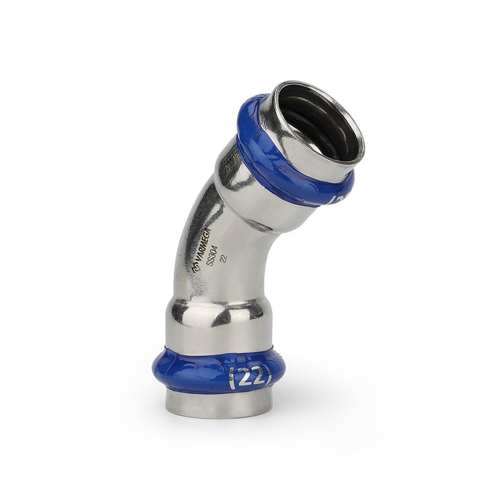 Угольник VARMEGA 45гр. двухраструбный Inox Press 15x15