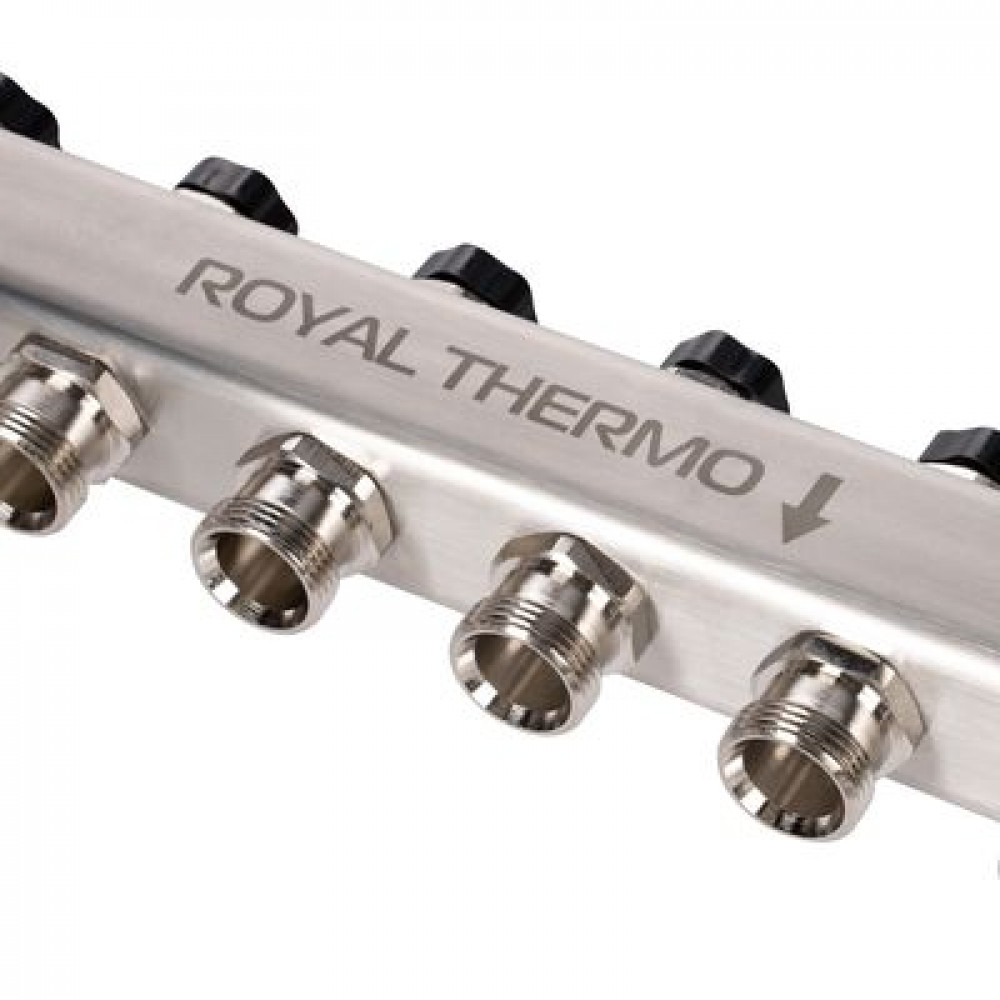 Коллектор Royal Thermo нерж. в сборе универсальный 1quot; ВР-3/4quot; НР с автомат. воздухоотвод-ми 6 вых.
