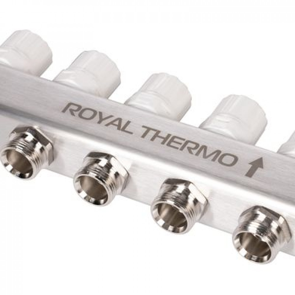 Коллектор Royal Thermo нерж. в сборе универсальный 1quot; ВР-3/4quot; НР с автомат. воздухоотвод-ми 6 вых.