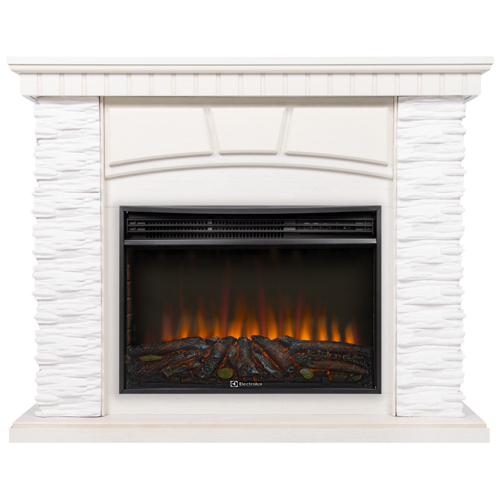 Портал Firelight Porto 25 камень белый, шпон беленый дуб