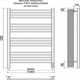 Полотенцесушитель Royal Thermo Stato П17 500х1200 электро (встроен. диммер) стальной