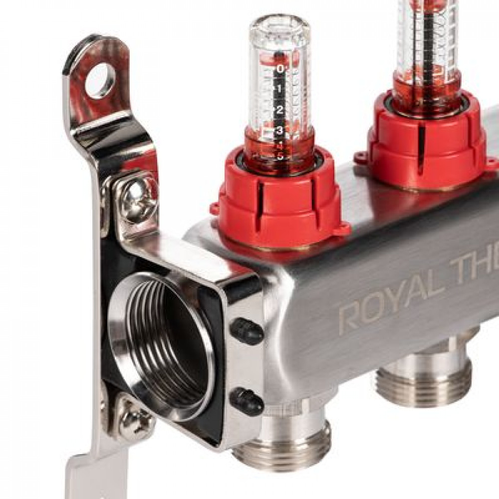 Коллектор Royal Thermo нерж. в сборе с расходомерами 1quot; ВР-3/4quot; НР с автомат. воздухоотвод-ми 2 вых.