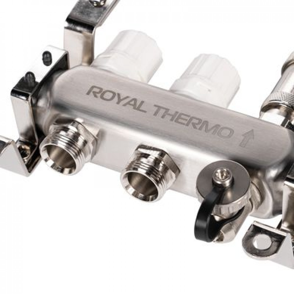 Коллектор Royal Thermo нерж. в сборе с расходомерами 1quot; ВР-3/4quot; НР с автомат. воздухоотвод-ми 2 вых.