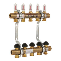 Группа коллекторная HENCO латунная с расходомером, 1quot;M - 11 x 3/4quot;EK