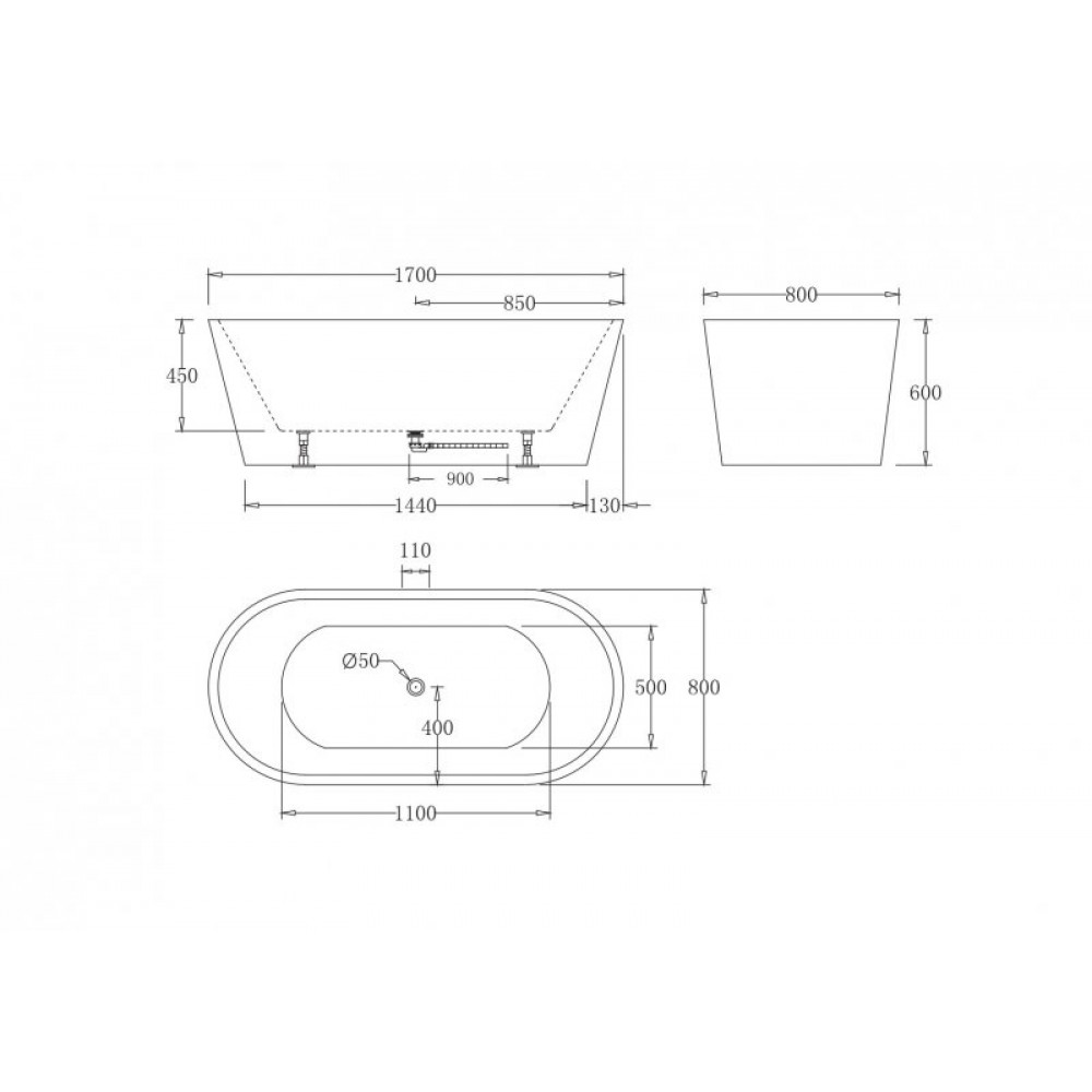 Ванна акриловая отдельностоящая BelBagno BB71-NERO