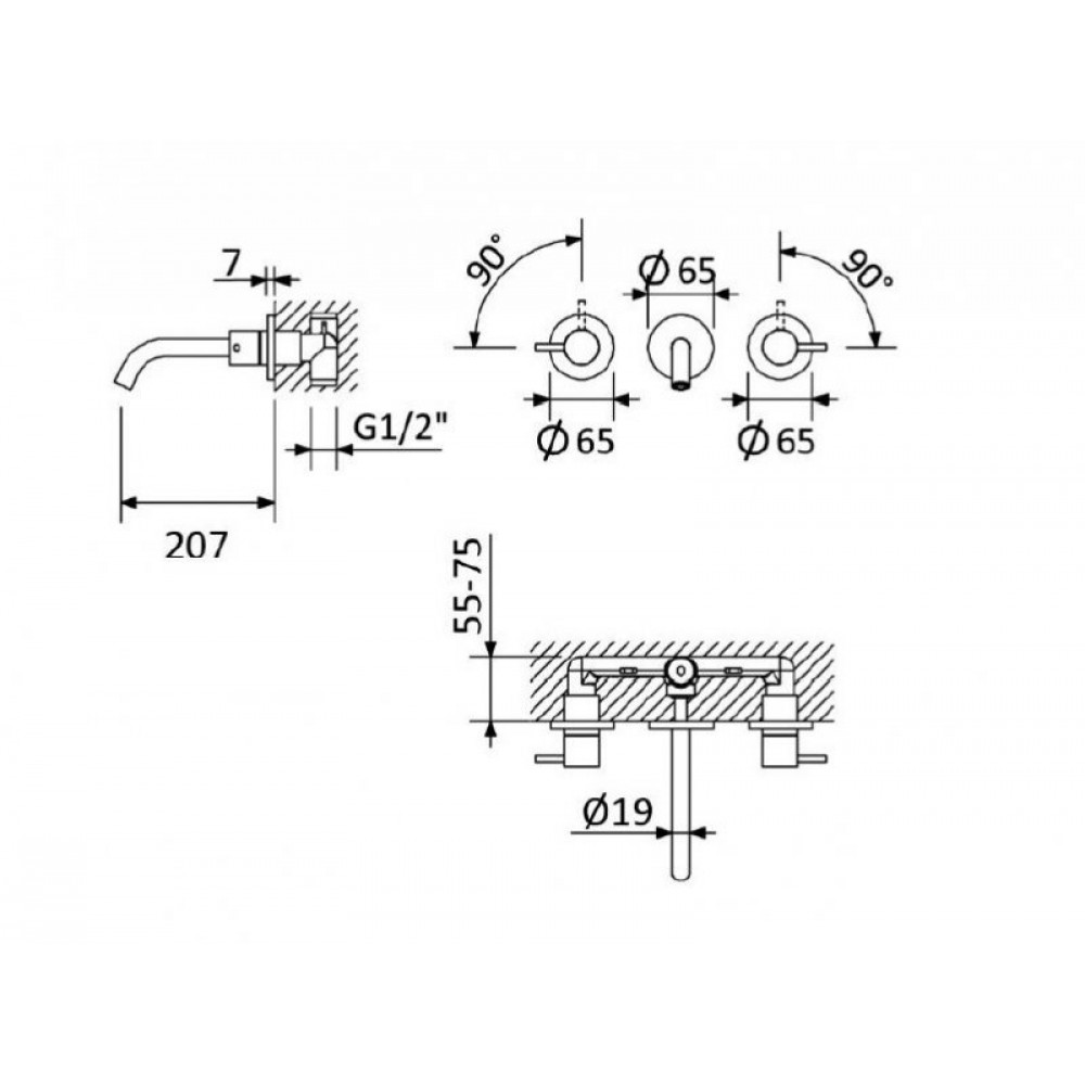 Встраиваемый смеситель для раковины CEZARES LEAF-BLI3L-L
