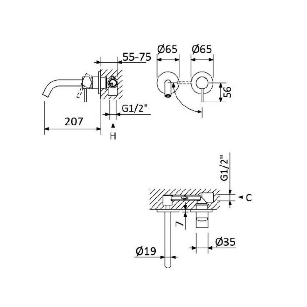 Встраиваемый смеситель для раковины CEZARES LEAF-BLI2-L