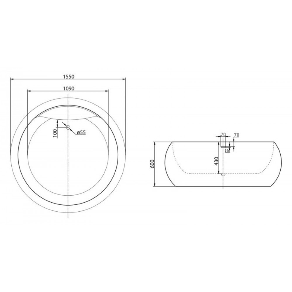 Ванна акриловая отдельностоящая BelBagno BB30-1550