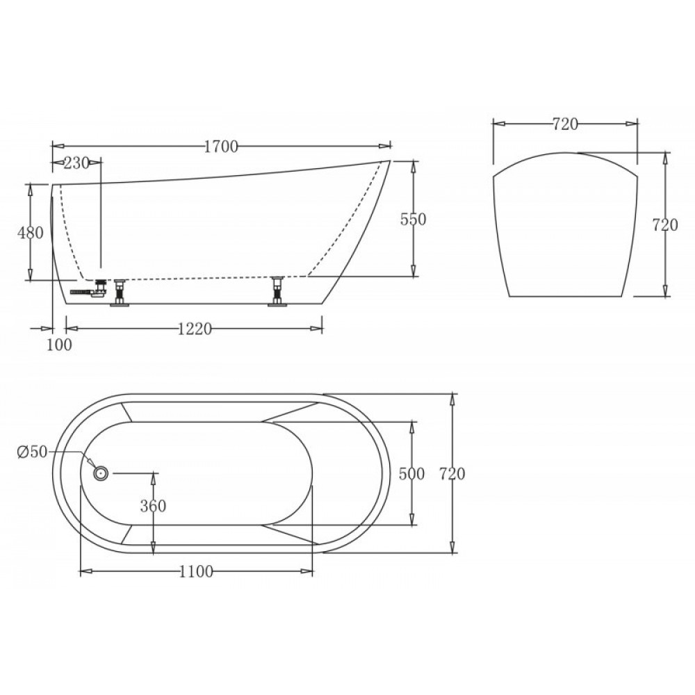 Ванна акриловая отдельностоящая BelBagno BB62-1700