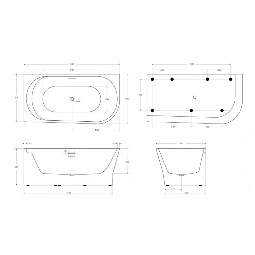 Ванна акриловая пристенная BelBagno BB410