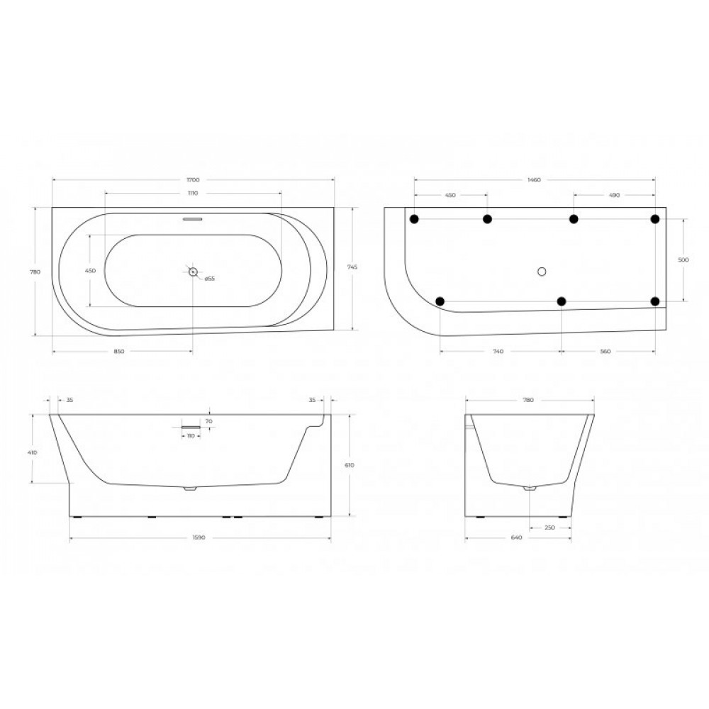 Ванна акриловая пристенная BelBagno BB410