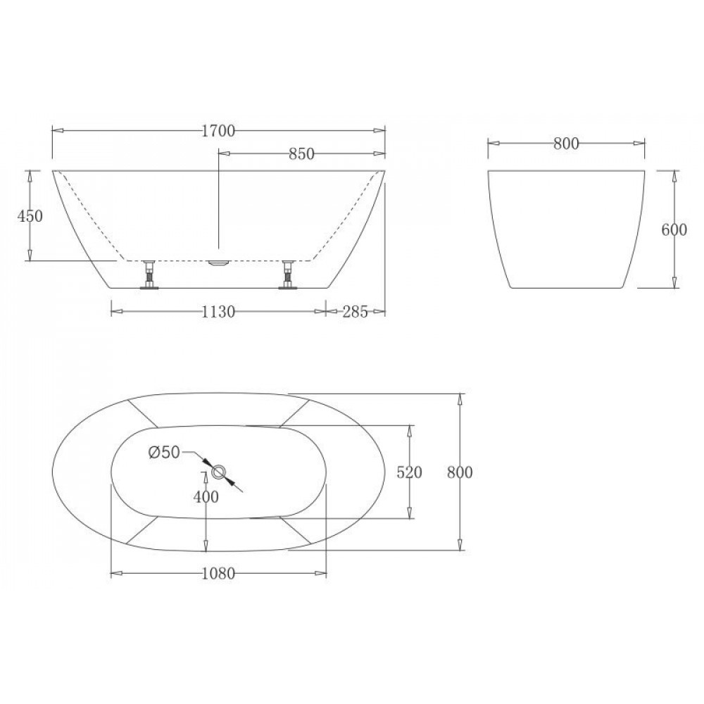 Ванна акриловая отдельностоящая BelBagno BB77-1700-W0