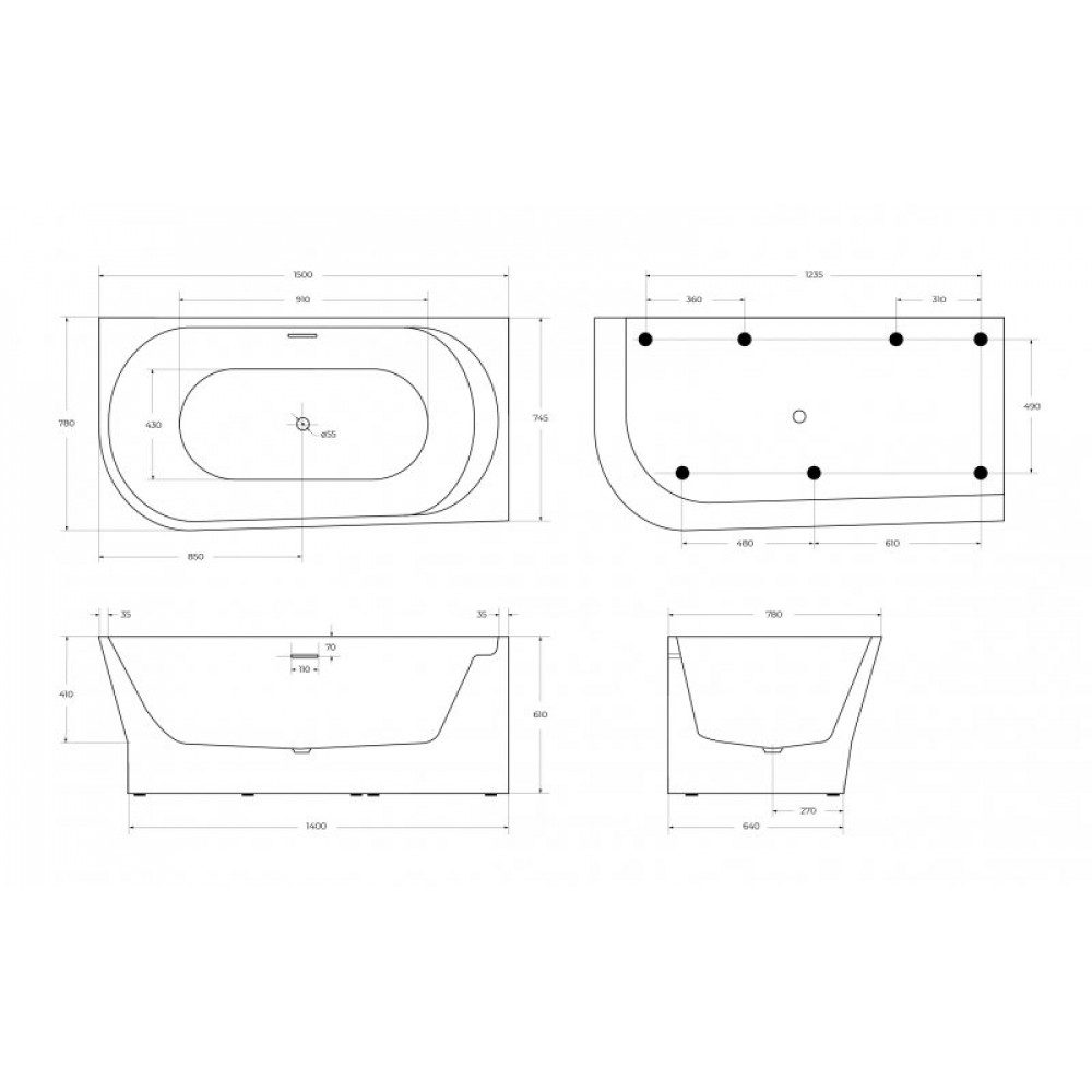 Ванна акриловая пристенная BelBagno BB410