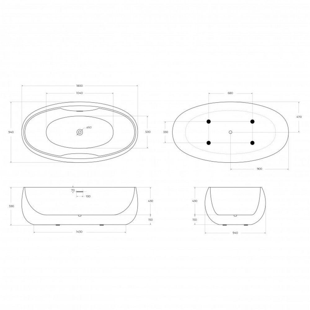 Ванна акриловая отдельностоящая BelBagno BB502-1800-900