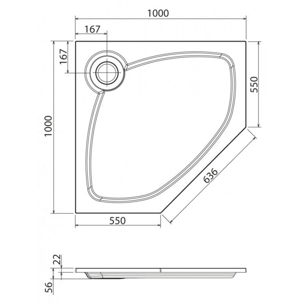 Встраиваемый поддон из искусственного мрамора CEZARES TRAY-S-P-56-W