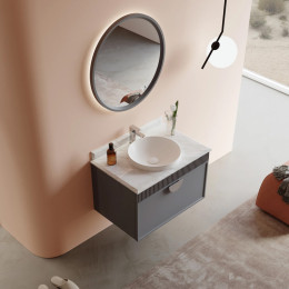 Тумба с раковиной ORKA Molino 80 подвесная, антрацит матовый, 2 ручки в комплекте золото и хром