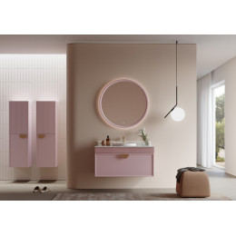 Тумба с раковиной ORKA Molino 100 подвесная, розовый матовый, 2 ручки в комплекте золото и хром