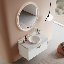 Тумба с раковиной ORKA Molino 100 подвесная, белый матовый, 2 ручки в комплекте золото и хром