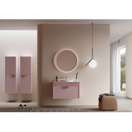 Тумба с раковиной ORKA Molino 80 подвесная, розовый матовый, 2 ручки в комплекте золото и хром
