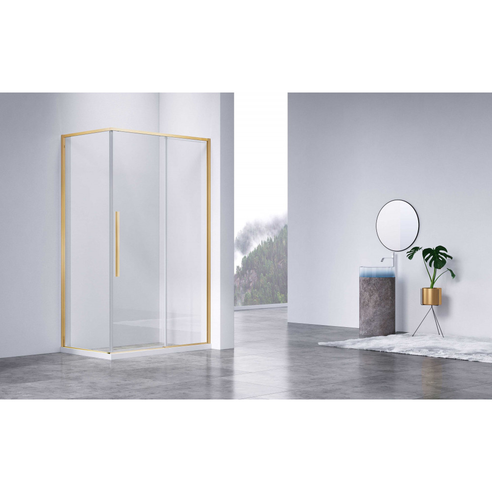 Душевой уголок Slim-N VSR-4SN8011CLG, 1100*800, брашированное золото, стекло прозрачное