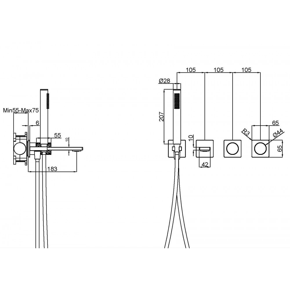 Смеситель для ванны Альто (Alto) VBTW-6AL1CH, встраиваемый, хром