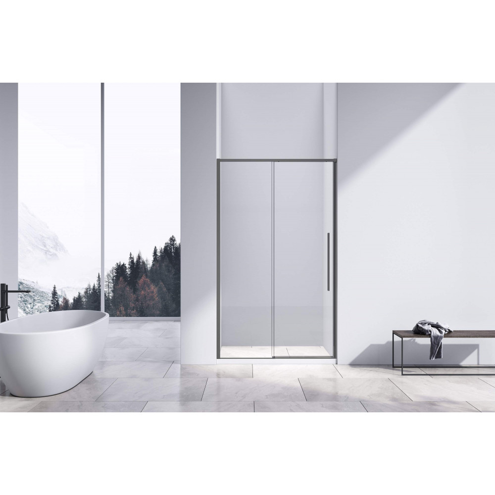 Душевая дверь Slim-N VDS-4SN140CLGM, 1400, вороненая сталь, стекло прозрачное