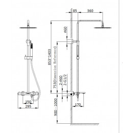 Душевая стойка Vogue VSFS-1V1TBG термостат с изливом, 25см верх душ нерж.сталь, брашированное золото