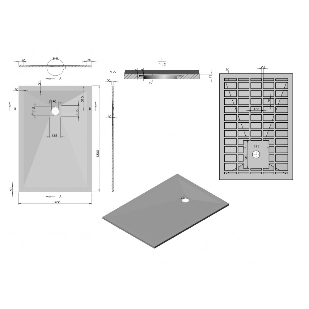 Поддон для душа из искусственного камня VST-4SR9013W, 1300*900*30, белый матовый