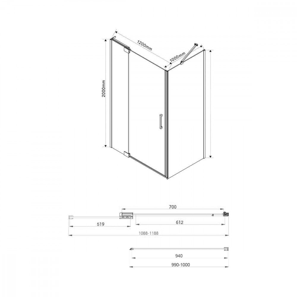 Душевой уголок Extra VSR-1E111210CL, 1100/1200*1000, хром, стекло прозрачное