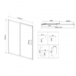 Душевая дверь City VDS-5CT110CLB, 1100, черный, стекло прозрачное