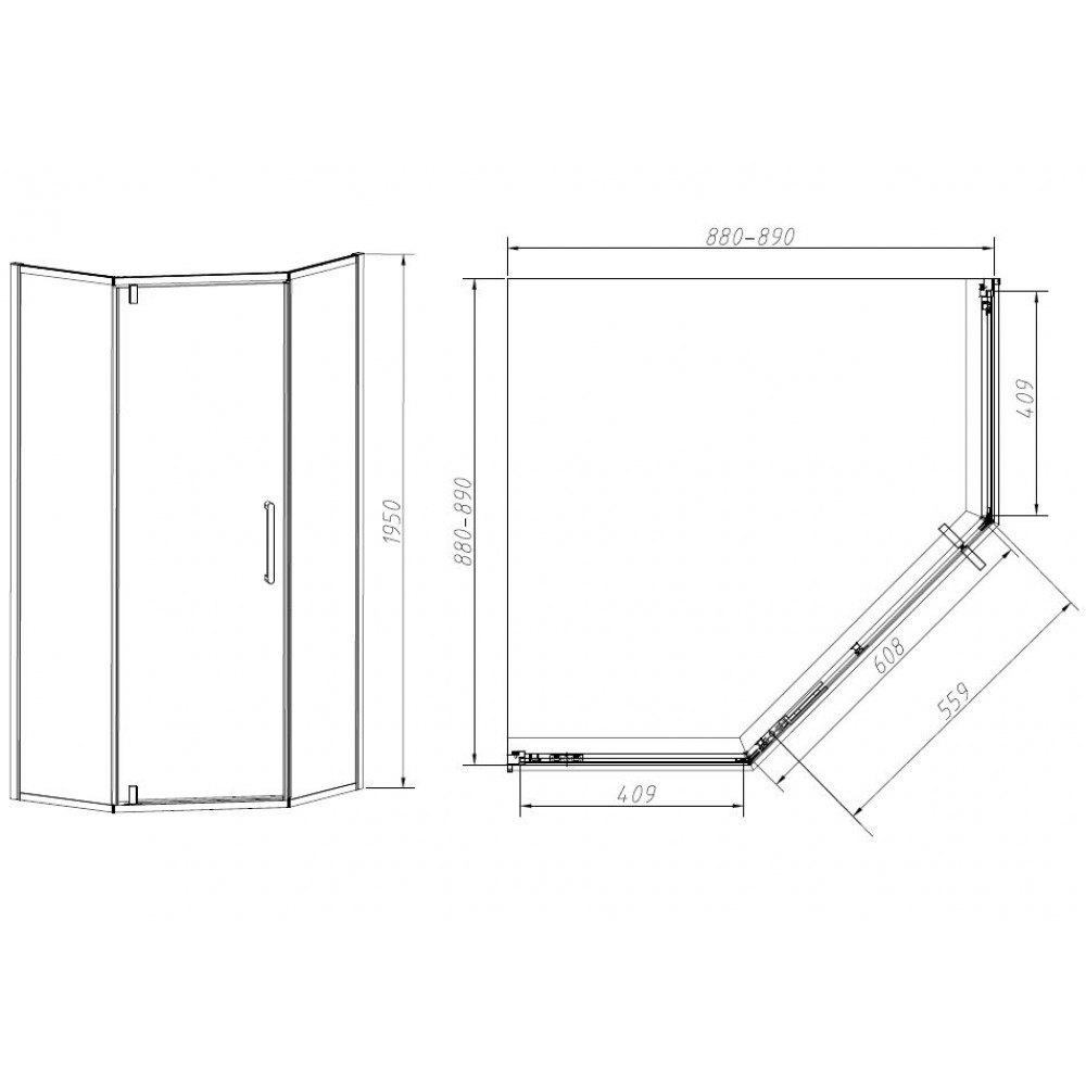 Душевой уголок Slim-N VSP-4SN900CLGM, 900*900, вороненая сталь, стекло прозрачное