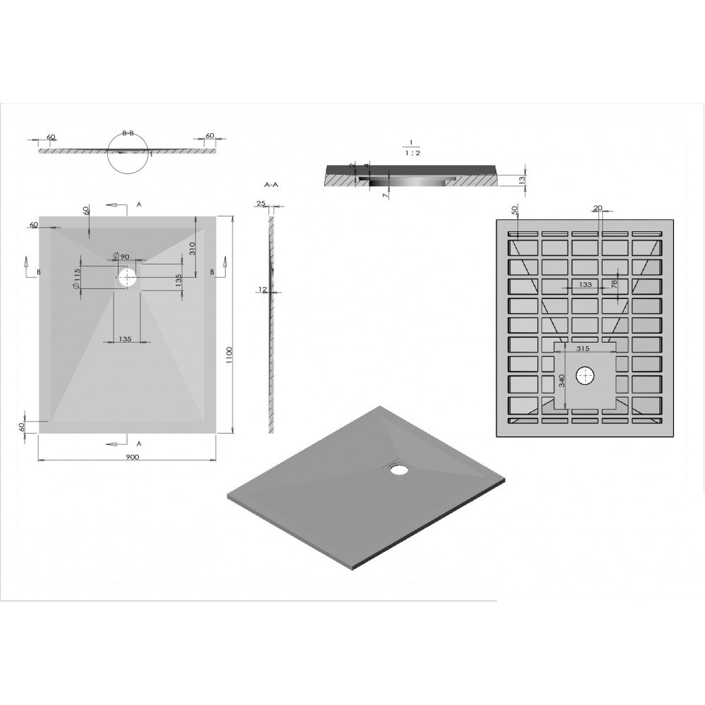 Поддон для душа из искусственного камня VST-4SR9011W, 1100*900*25, белый матовый