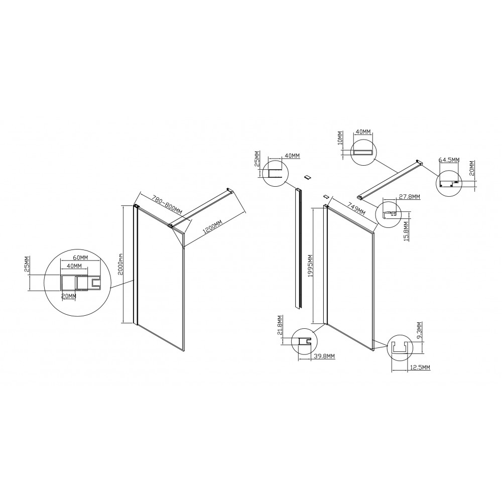 Душевая перегородка Walk-In VSW-1HS800CL, 800*2000, хром, стекло прозрачное