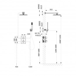 Душевой комплект VSFW-102TMB термостат встраиваемый, 2 режима, черный